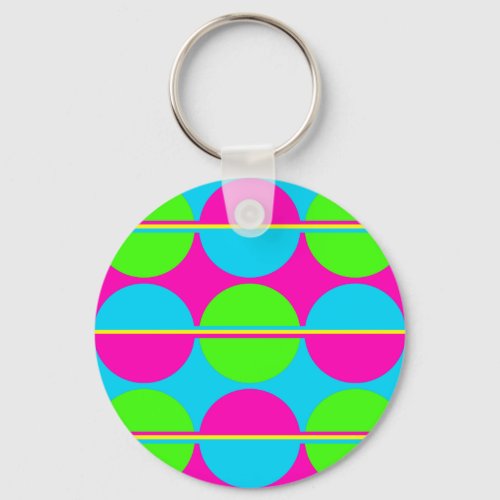 Summer Lime Green Hot Pink Teal Circles Stripes Keychain