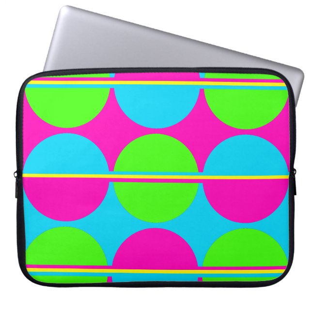 Summer Lime Green Hot Pink Teal Circles Stripes Laptop Sleeve (Front)