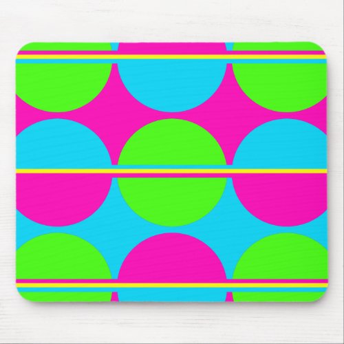 Summer Lime Green Hot Pink Teal Circles Stripes Mouse Pad