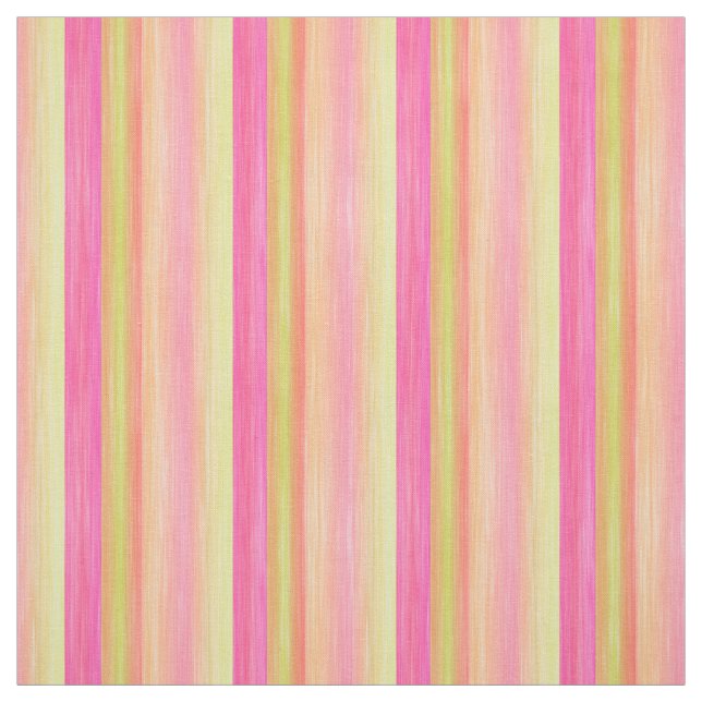 Summer Lime Yellow Pink Coral Red Stripes Pattern Fabric (Swatch)