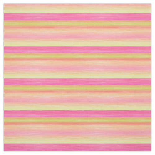 Summer Lime Yellow Pink Coral Red Stripes Pattern Fabric
