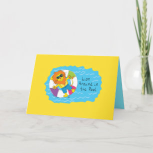 Summer Lion in the Pool Funny Greeting Card