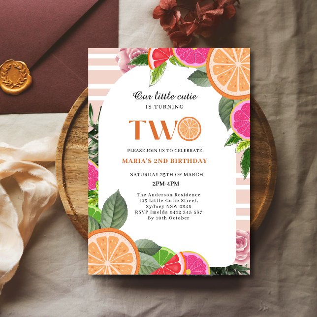 Summer Little Cutie Orange Citrus 2nd Birthday  Invitation (Creator Uploaded)