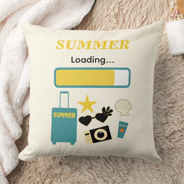 Summer Loading Yellow Throw Pillow (Blanket)