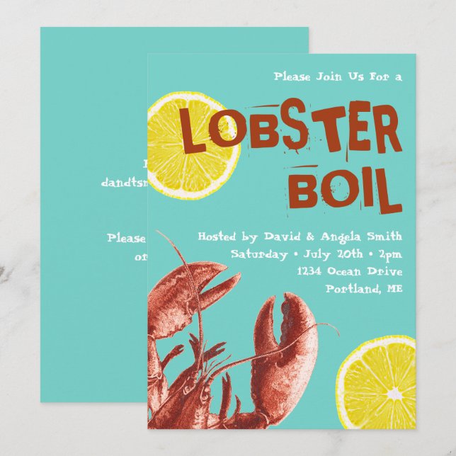 Summer Lobster Boil Party Aqua Invitation (Front/Back)
