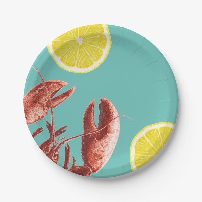 Summer Lobster Boil Party Aqua Paper Plates (Front)