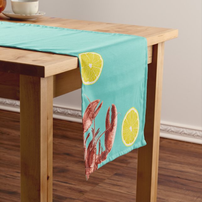 Summer Lobster Boil Party Aqua Short Table Runner (In Situ)