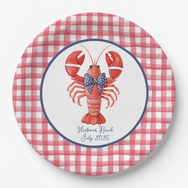 Summer Lobster, Gingham, July 4th Paper Plates (Front)