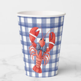 Summer Lobster Nautical Checkered Paper Cups