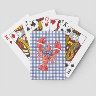 Summer Lobster Nautical Checkered Poker Cards