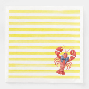 Summer Lobster with Bow and Butter Yellow Stripes Paper Dinner Napkins