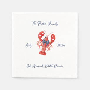Summer Lobster with Bow, July 4th, Coastal Wedding Napkins