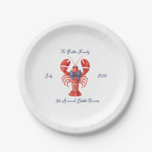 Summer Lobster with Bow, July 4th, Coastal Wedding Paper Plates