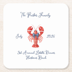 Summer Lobster with Bow, July 4th, Coastal Wedding Square Paper Coaster