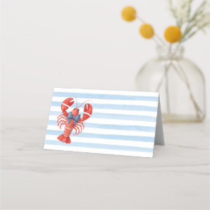 Summer Lobster with Coastal Stripes Place Card