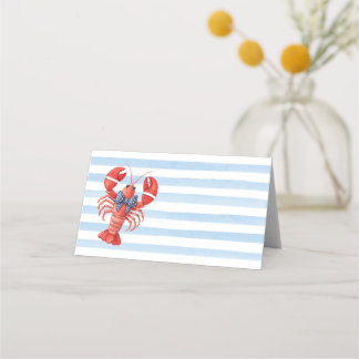 Summer Lobster with Coastal Stripes Place Card