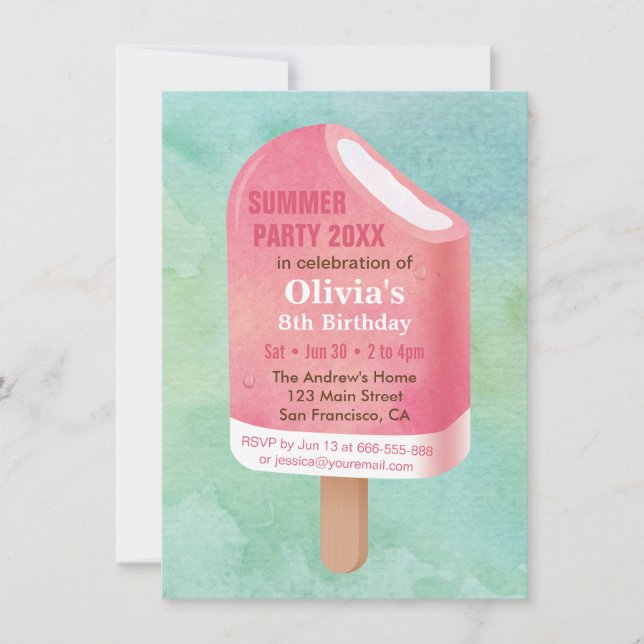 Summer Lolly Popsicle Ice Cream Birthday Party Invitation (Front)