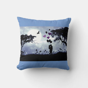 "Summer love" blue and black throw pillow. Throw Pillow