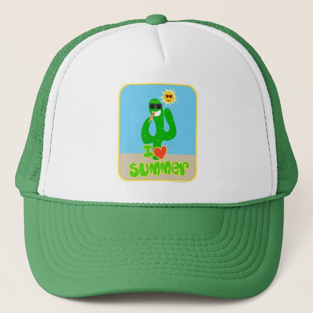 Summer Love Cactus Cartoon Seasonal Motto Trucker Hat (Front)