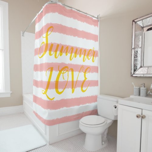 Summer Love Pastel Pink White Stripes Shower Curtain