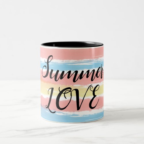 Summer Love Pink Blue Yellow Watercolor Stripes Two_Tone Coffee Mug