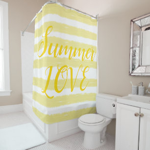Summer Love Yellow White Stripes Shower Curtain