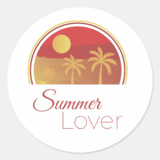 Summer Lover Retro Sunset Palm Trees Tropical Vaca Classic Round Sticker