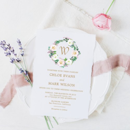 Summer Lush Bloom Watercolor Monogram Wedding  Invitation