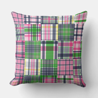 Summer Madras Plaid Preppy Patchwork Throw Pillow