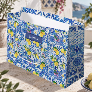 Summer majolica blue Sicilian citrus Mediterranean Large Gift Bag