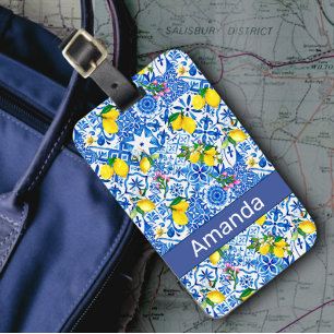 Summer majolica blue Sicilian citrus Mediterranean Luggage Tag