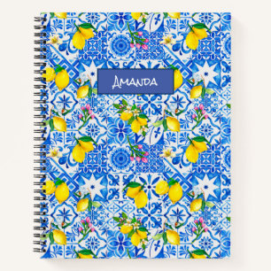 Summer majolica blue Sicilian citrus Mediterranean Notebook