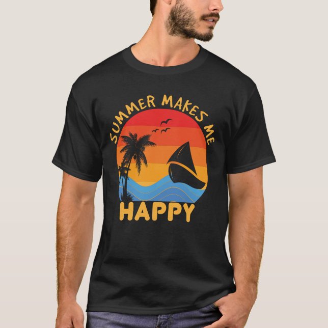 Summer Makes Me Happy Cool Beach Vacation Cruise T-Shirt (Front)