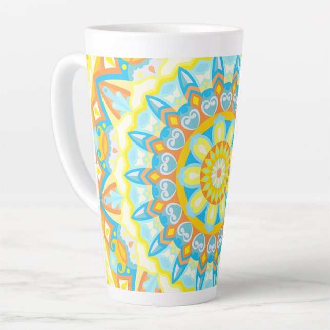 Summer Mandala Bright Boho Floral Coffee Latte Mug (Left Angle)