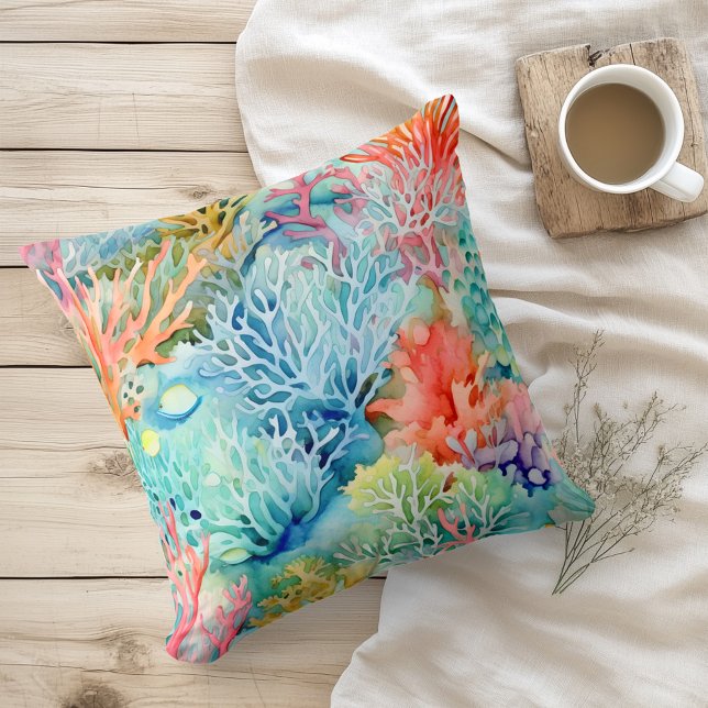 Summer Marine Coral Reef Throw Pillow (Creator Uploaded)