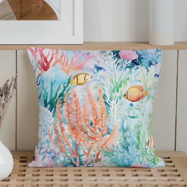 Summer Marine Coral Reef Throw Pillow (Creator Uploaded)