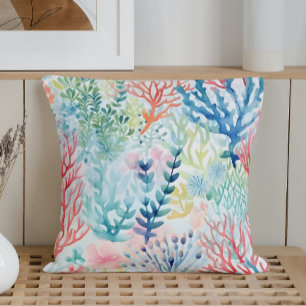 Summer Marine Coral Reef Throw Pillow