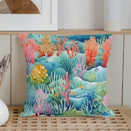 Summer Marine Coral Reef Throw Pillow