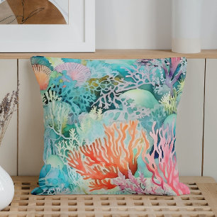 Summer Marine Coral Reef Throw Pillow