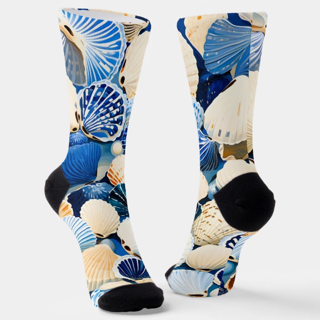 Summer Marine Seashells  Socks (Angled)