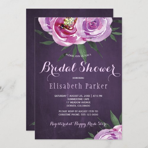 Summer mauve peonies purple plum bridal shower invitation