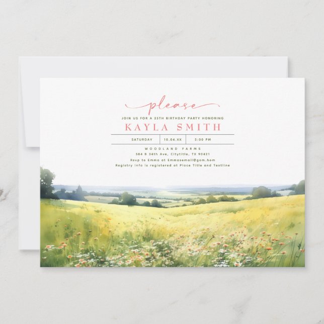 Summer Meadow and Wildflowers Boho Birthday Invitation (Front)