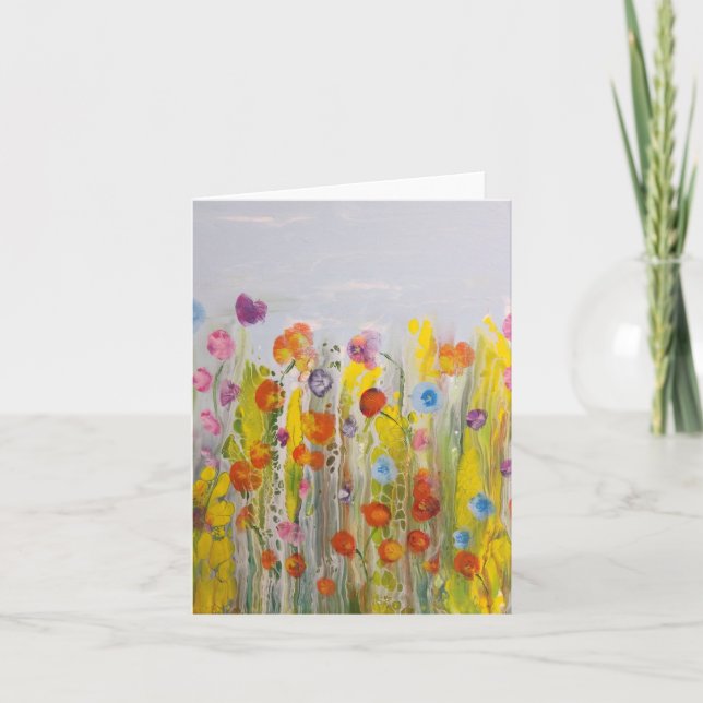 Summer Meadow Bright Abstract Floral Note card (Front)