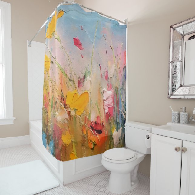 Summer Meadow – Expressive Abstract Wildflowers Shower Curtain (In Situ)