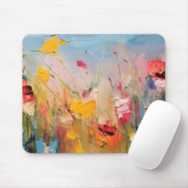 Summer Meadow – Expressive Floral Landscape Mouse Pad (With Mouse)