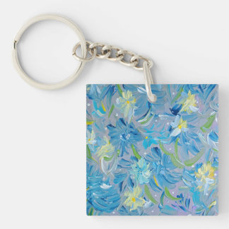 Summer Meadow Floral Acrylic Square Key Chain