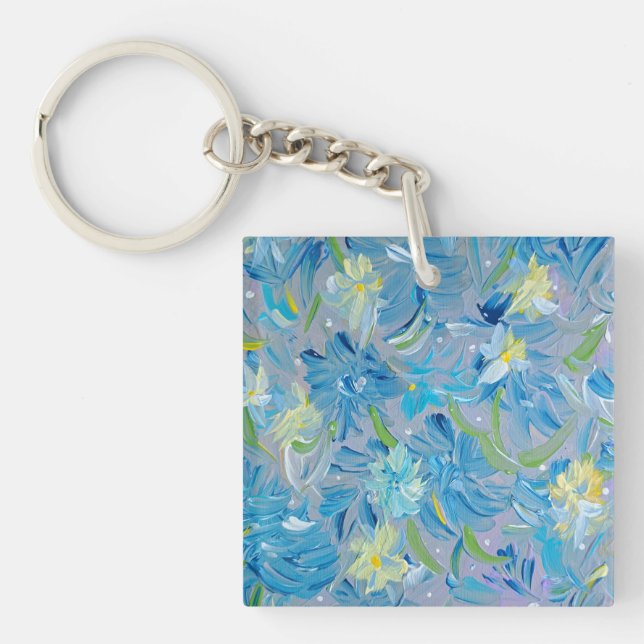 Summer Meadow Floral Acrylic Square Key Chain (Front)