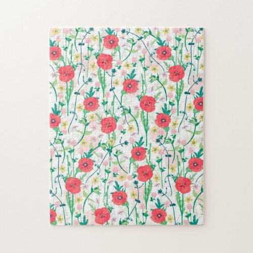 Summer Meadow Floral Nature Illustration Jigsaw Puzzle