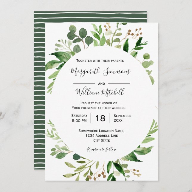 Summer meadow frame Watercolor Wedding invitation (Front/Back)