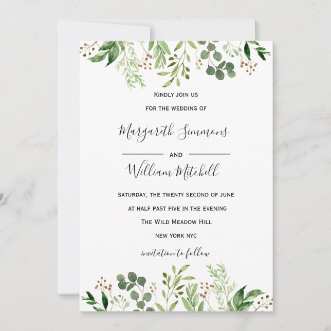 Summer meadow frame Watercolor Wedding invitation (Front)